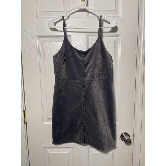 Urban Outfitters Cooperative Size L Gray Velvet Button Front Mini Dress size L - Picture 1 of 7